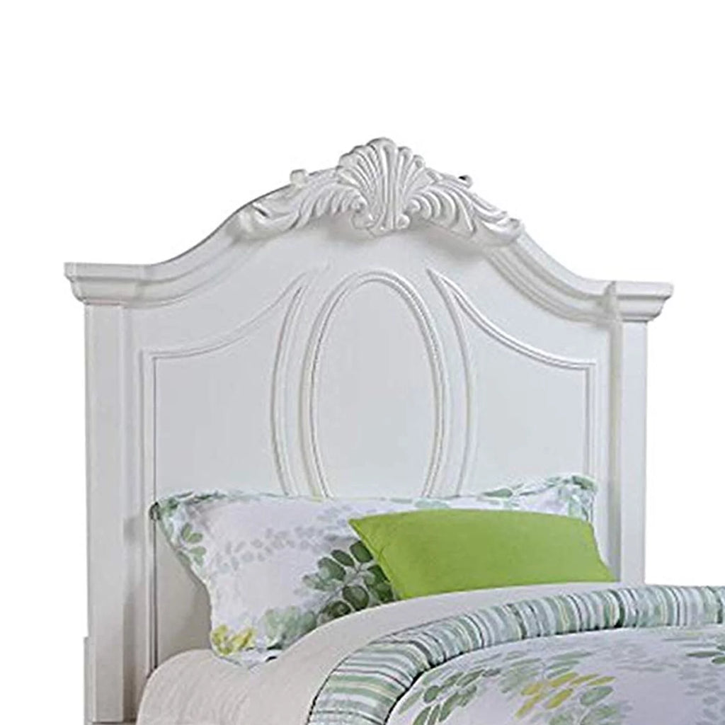 White Wooden Full Size Bed with Carved Headboard F237170