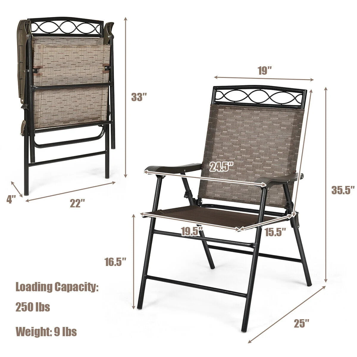 Set of 4 Portable Folding Sling Chairs with Armrest O249997