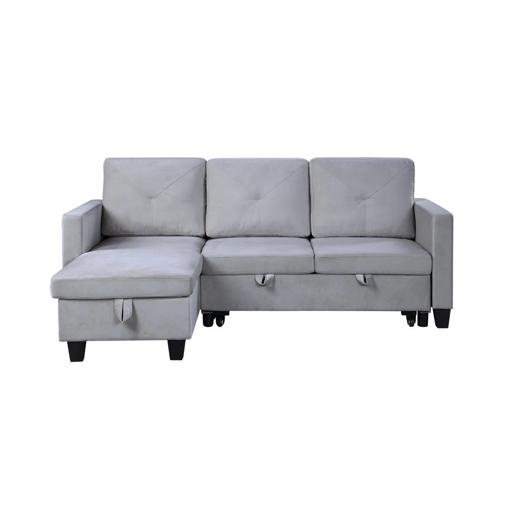 Light Gray Velvet Reversible Sleeper Sectional with Storage W36709