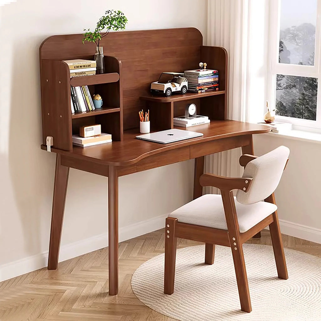 Kids Desk and Chair Set Wooden with Bookshelf and Two Drawers J106