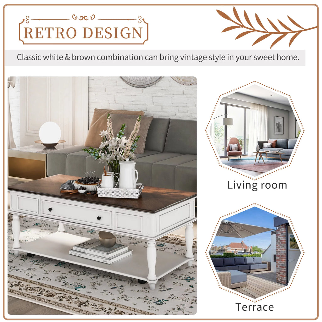 Two-tone Retro Coffee Table with Caster Wheels K7296