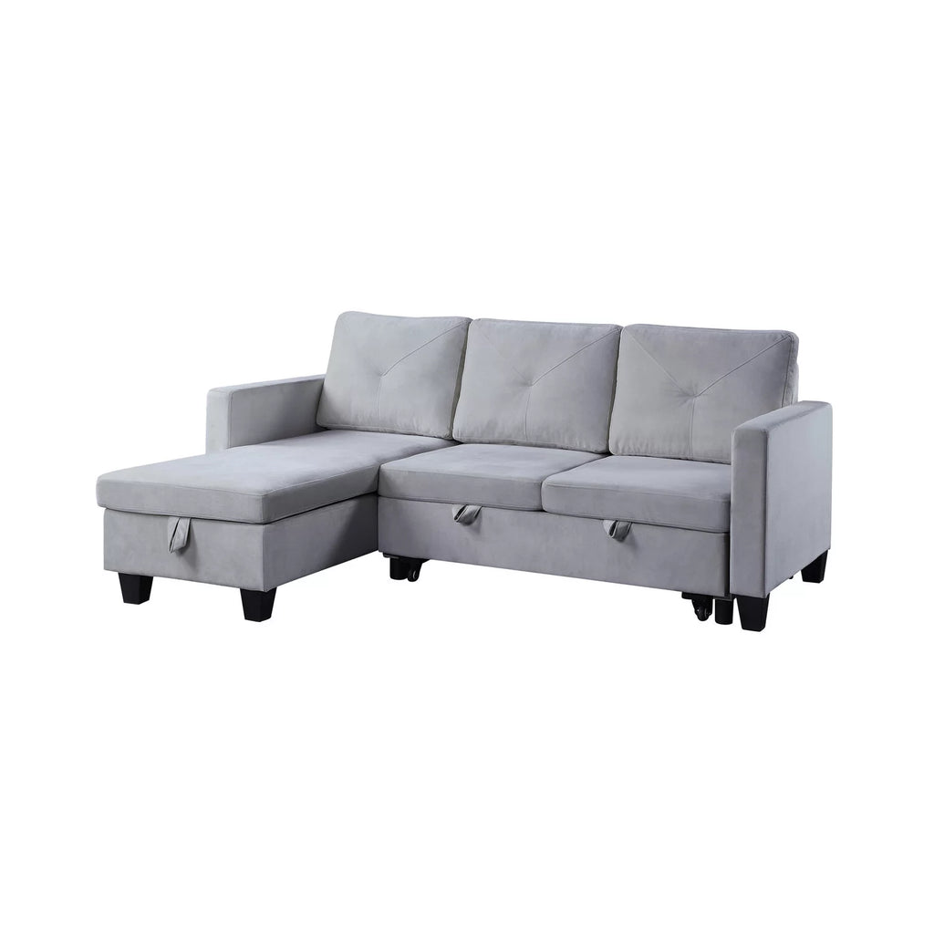 Light Gray Velvet Reversible Sleeper Sectional with Storage W36709