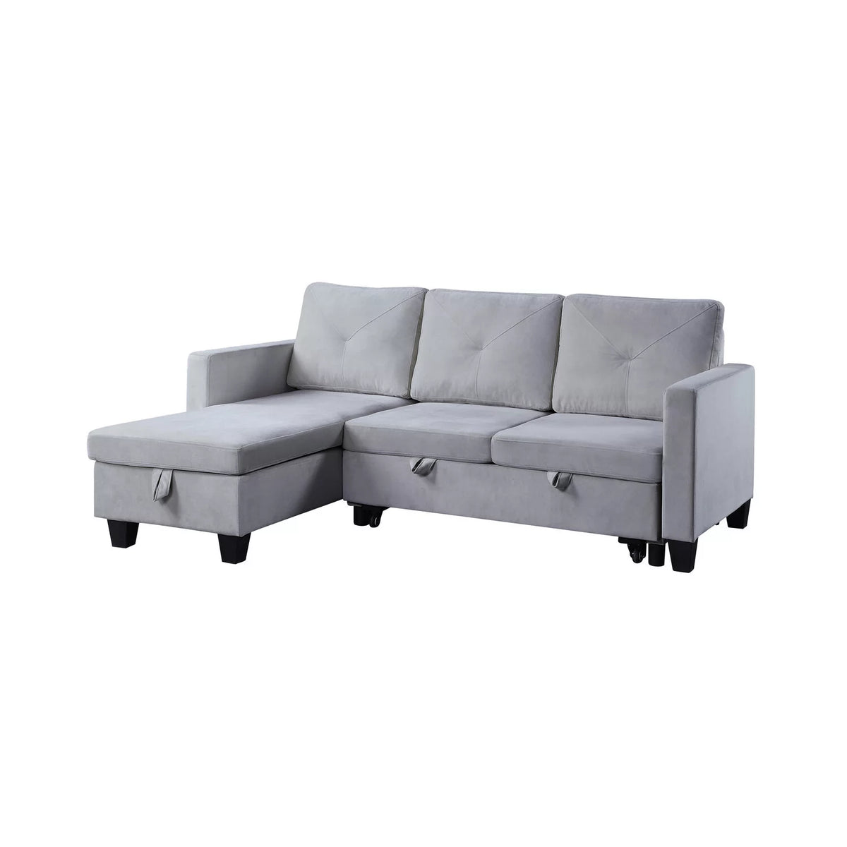 Light Gray Velvet Reversible Sleeper Sectional with Storage W36709