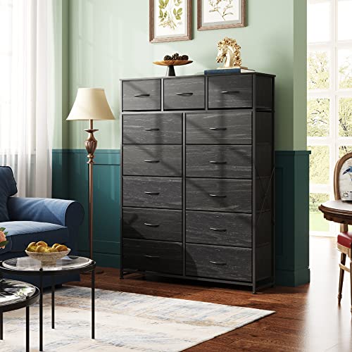 Tall 13 Drawer Fabric Dresser with Wood Top W2887