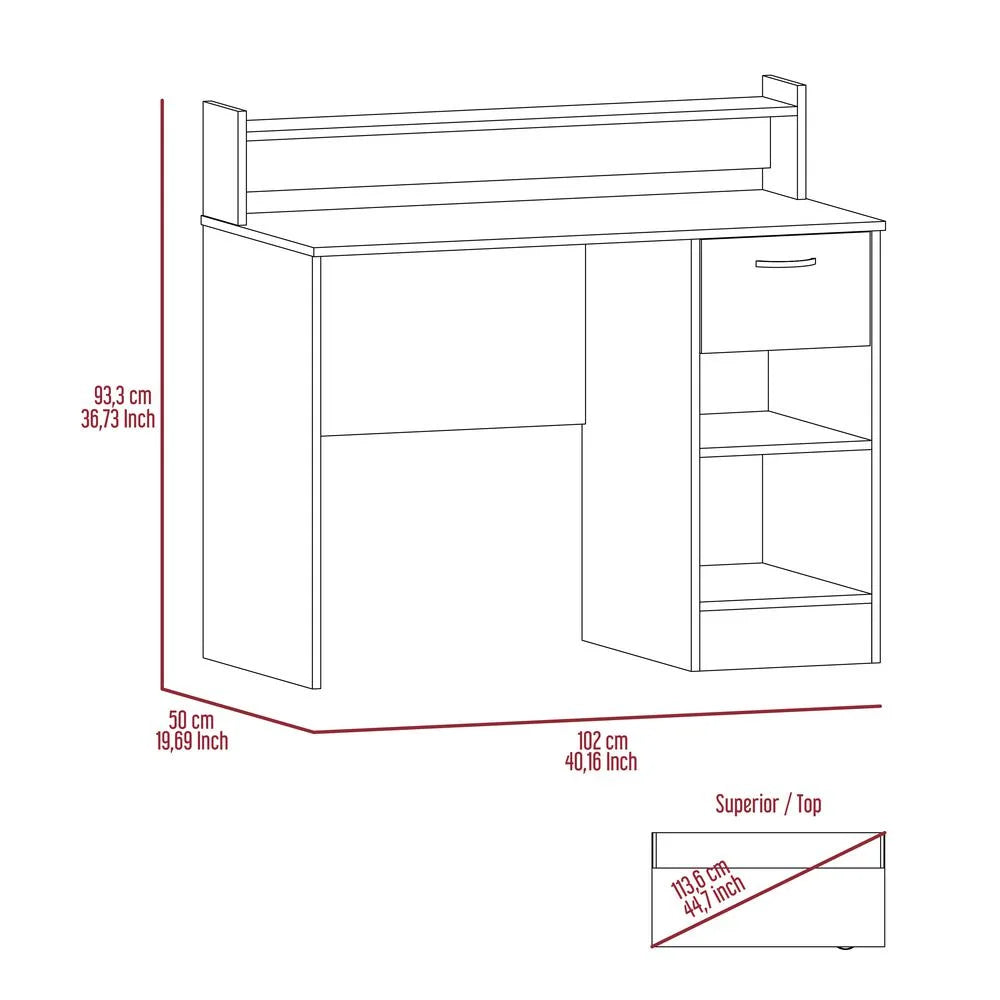 Gray Engineered Wood Computer Desk with 2 Shelves P4810