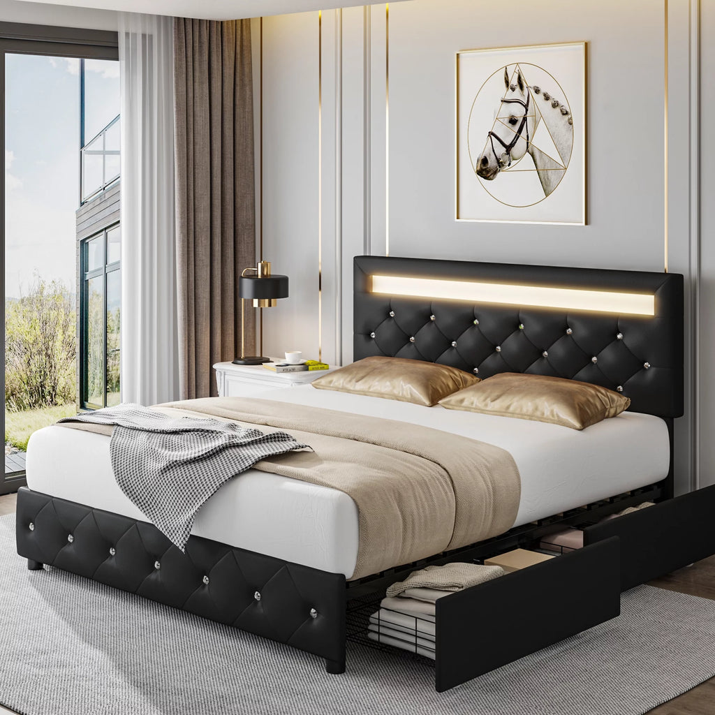 Full LED Bed Frame with 4 Storage Drawer K595313