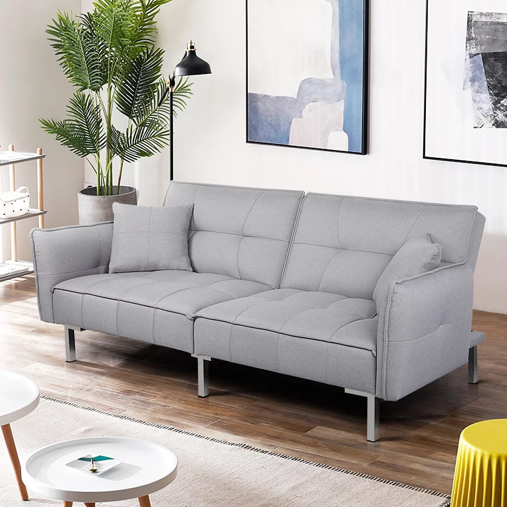 Black Fabric Covered Futon Sofa Bed with Adjustable Backrest A29578