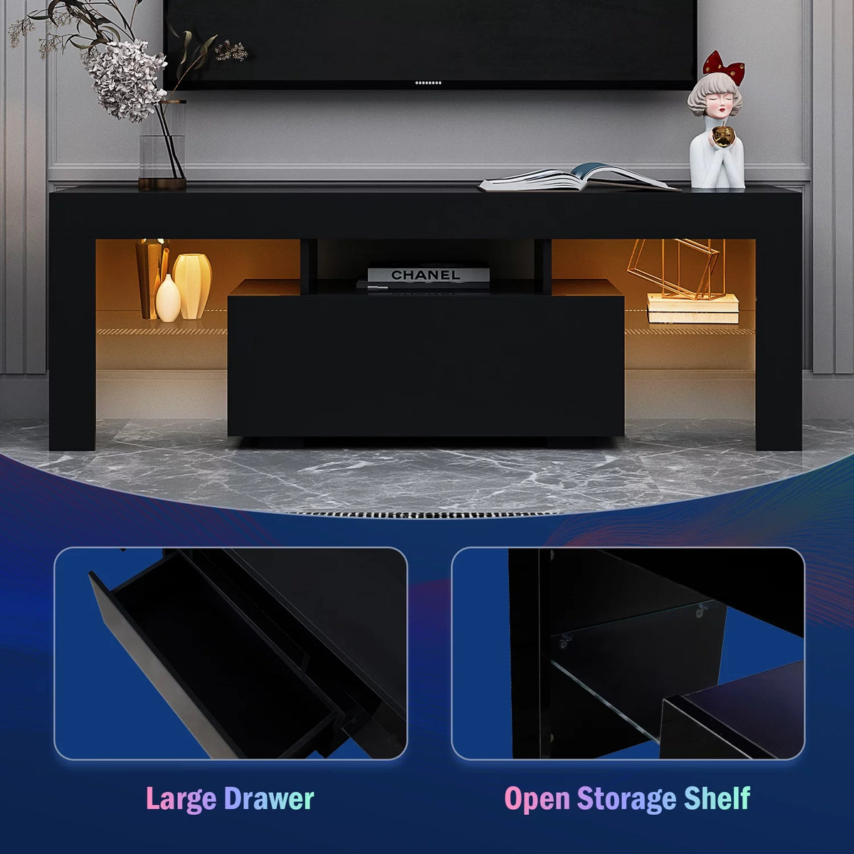 White High Gloss TV Stand with LED K40355