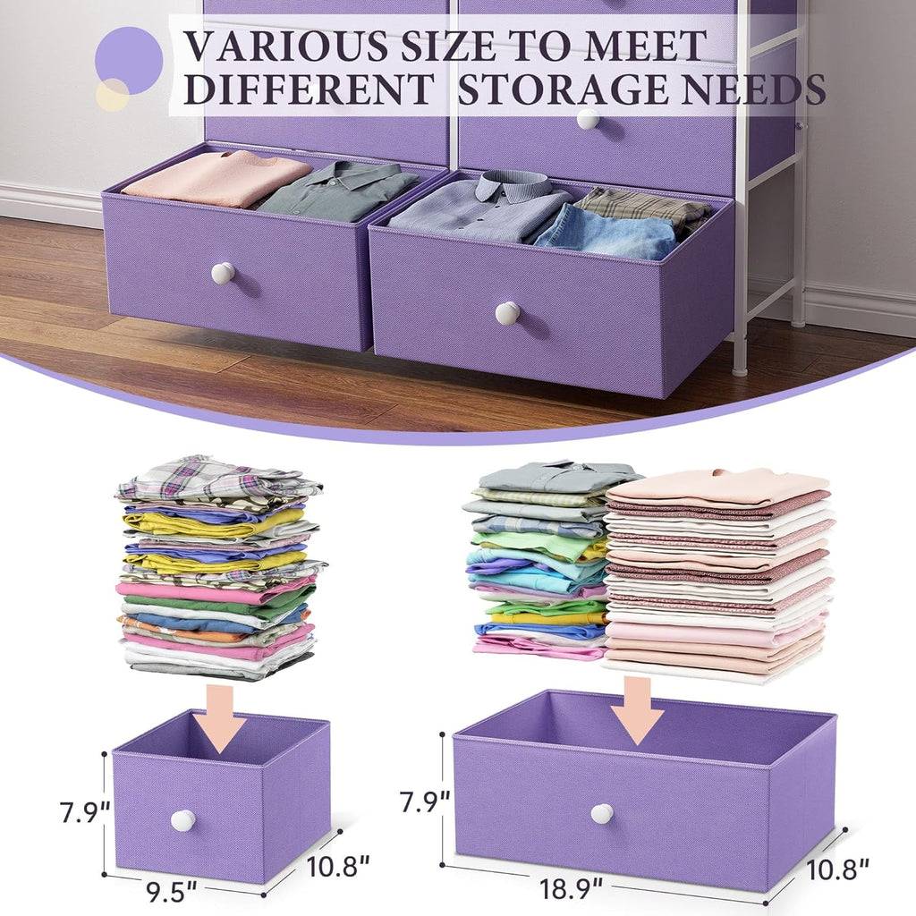12 Drawer Purple Dresser with Wooden Top & Metal Frame V4767