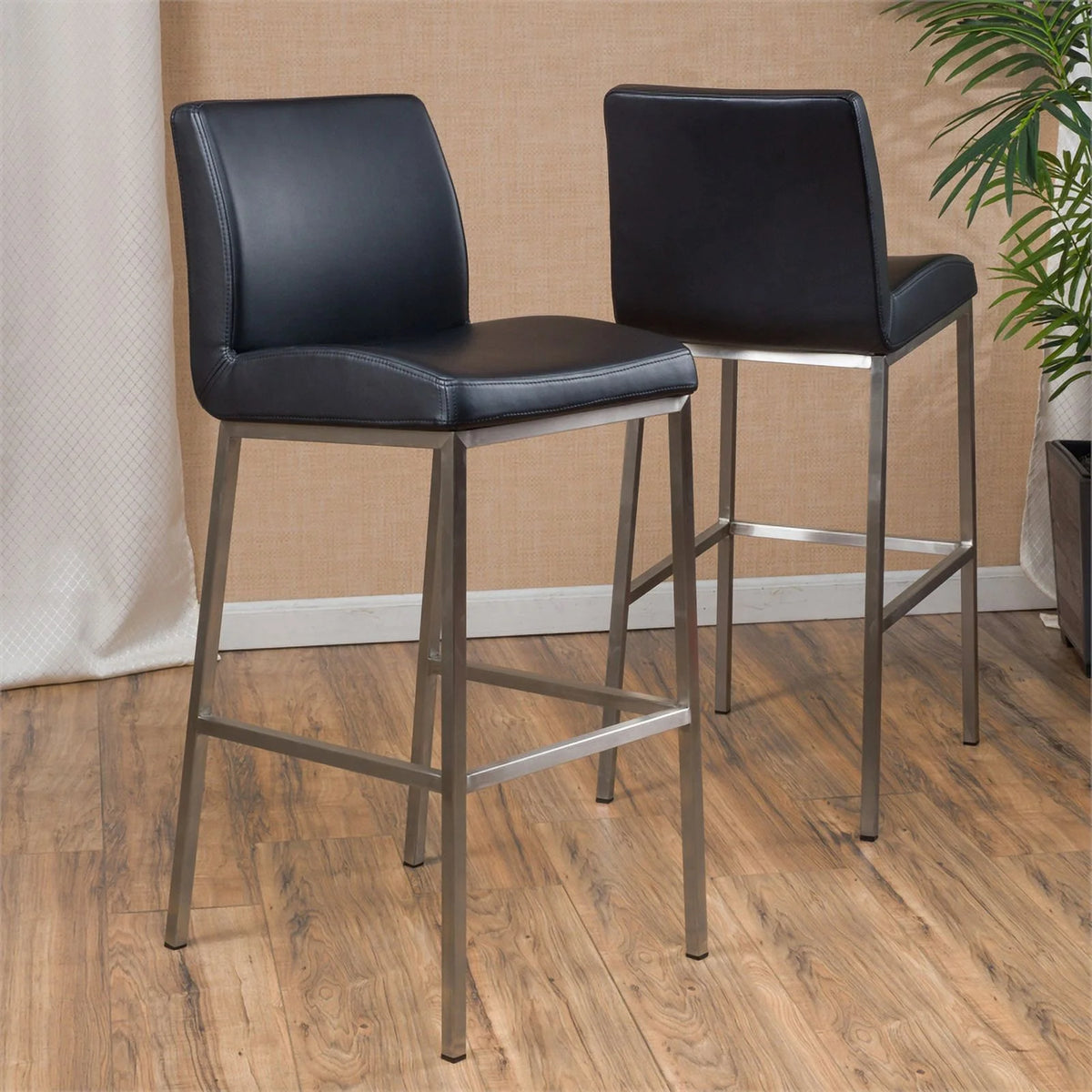 Black Leather Barstool Set of 2 O5218