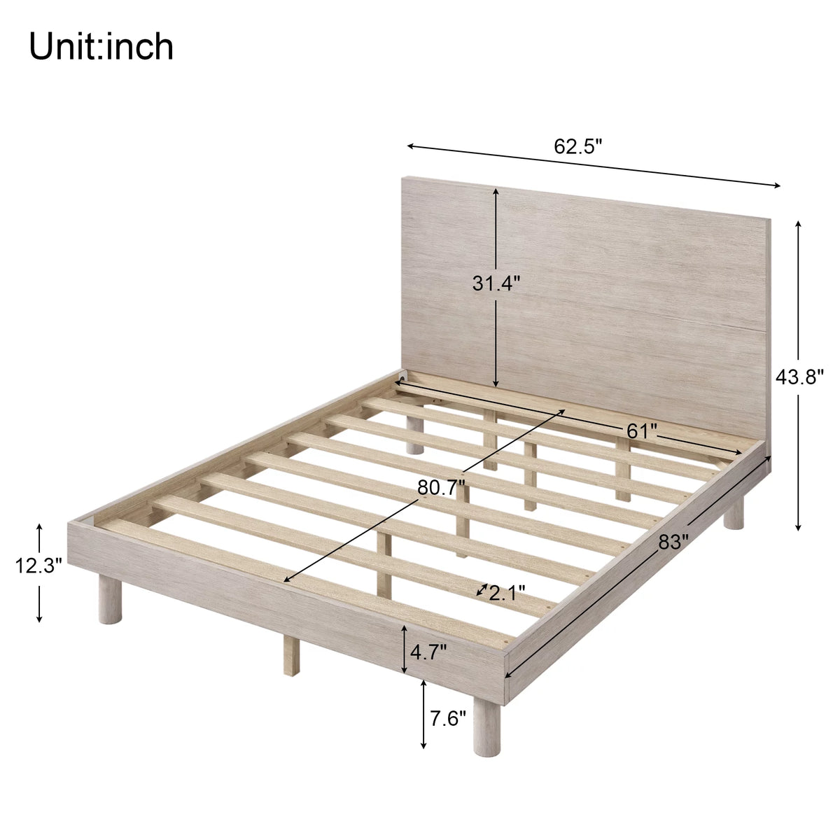Queen Size Solid Wood Platform Bed Frame with Headboard O524965