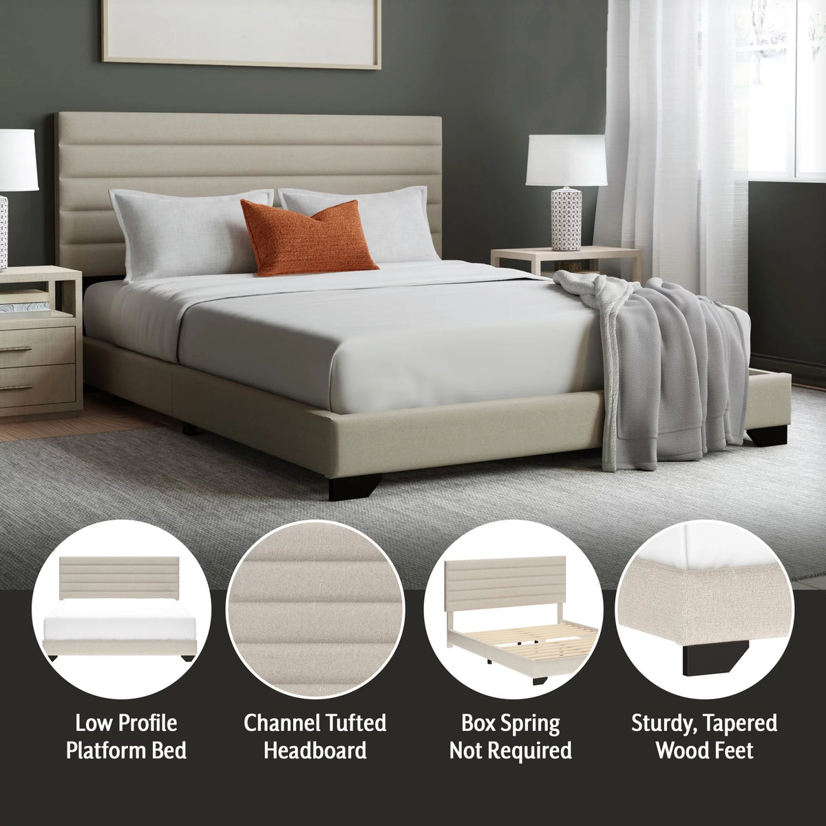 Charcoal Upholstered Queen Platform Bed Z2050