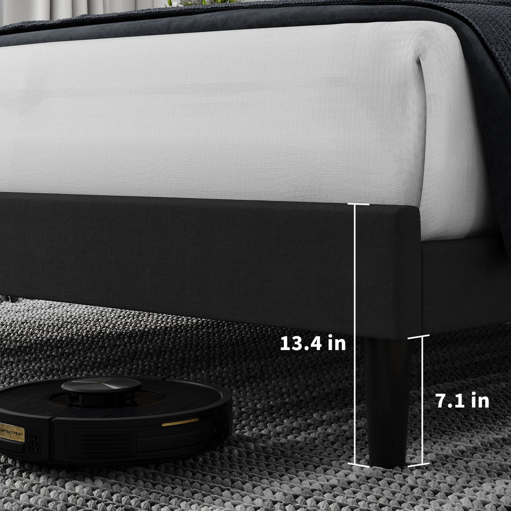 Queen Size Black Linen Upholstered Platform Bed with Adjustable Headboard L55702