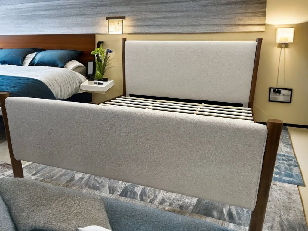 White Platform Bed with Wood Legs Queen L169177