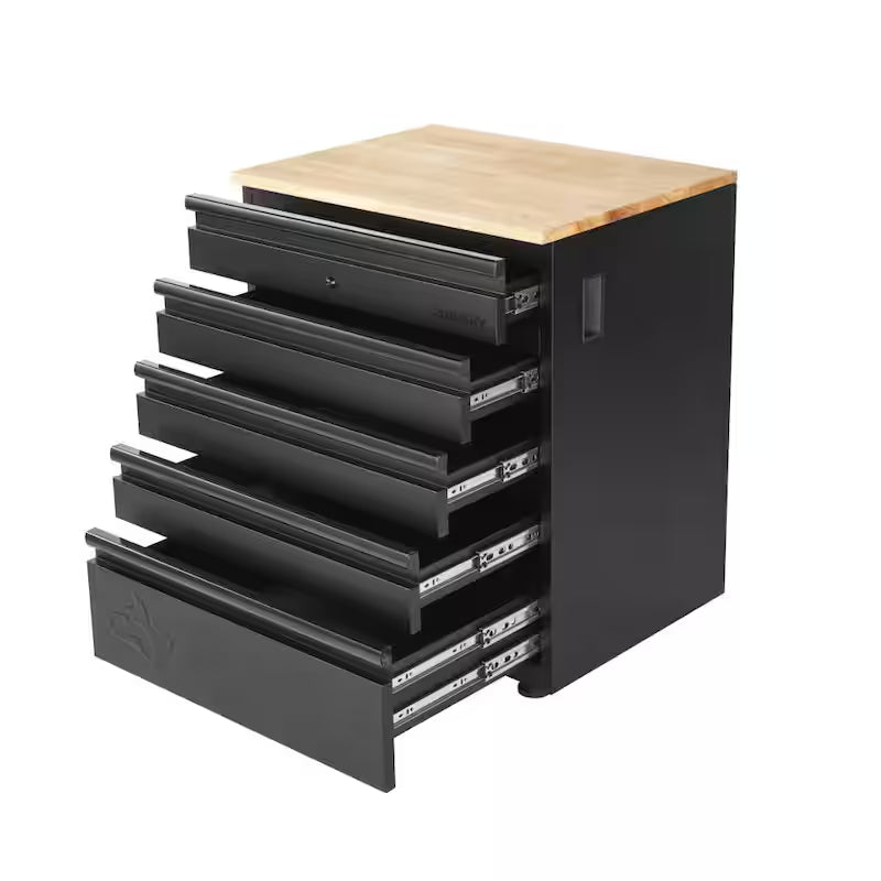 Heavy Duty 18-Gauge Steel 5-Drawer Black Garage Base Cabinet W789