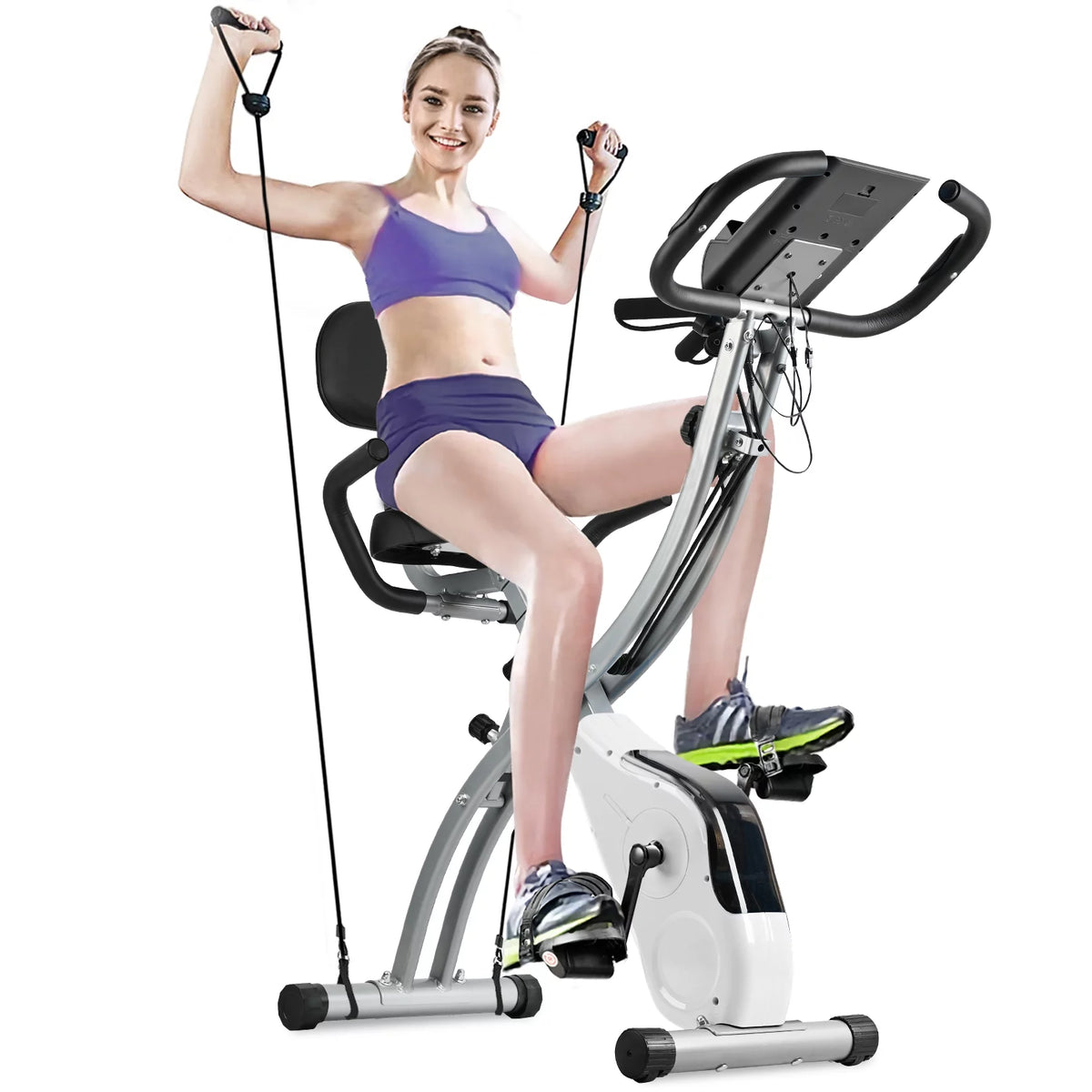 Folding Upright Exercise Bike Stationary Cycling Bike up to 441 lbs Black Z519