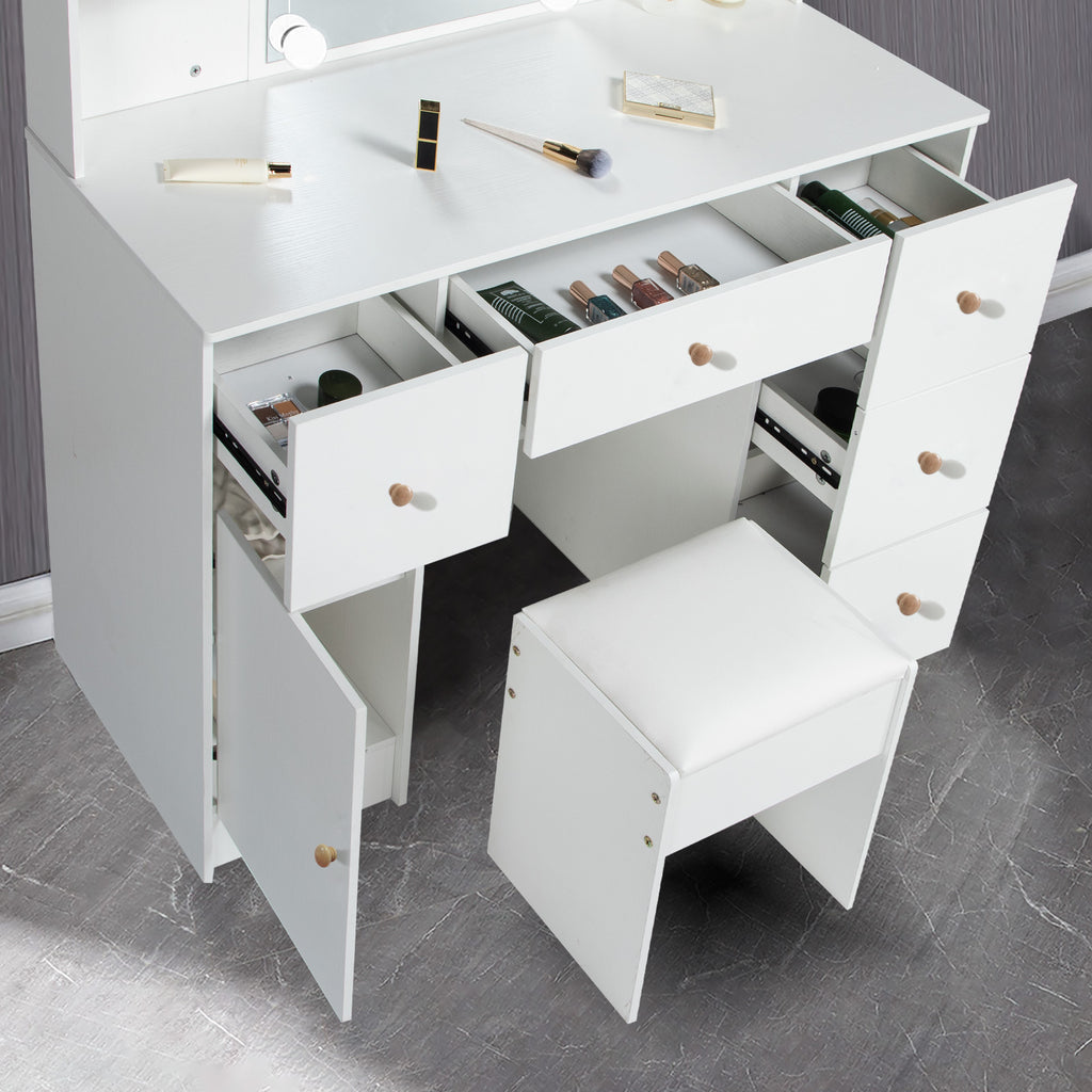 White Vanity Set with Mirror and Lights W786