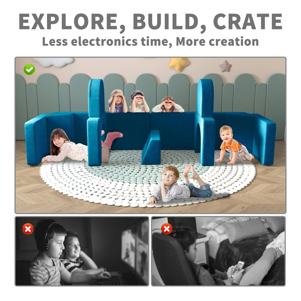 13 Pcs Grey Modular Kids Sofa Y463