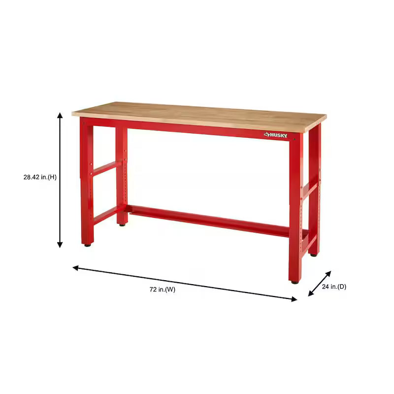 6 ft. Adjustable Height Solid Wood Top Workbench in Red N291