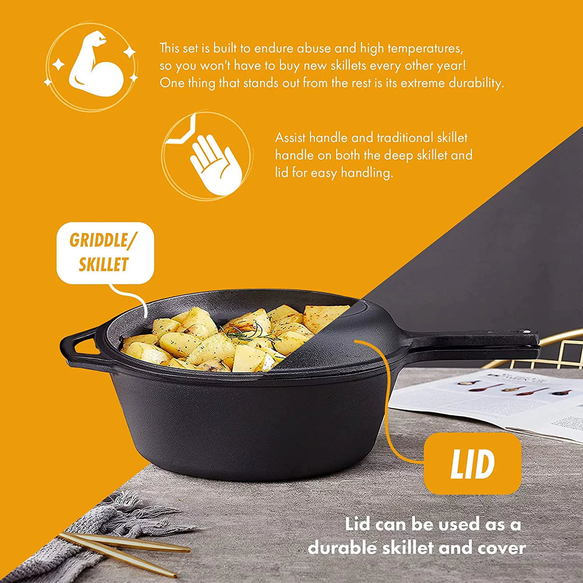 Pre-Seasoned 2-In-1 Cast Iron Skillet M75486