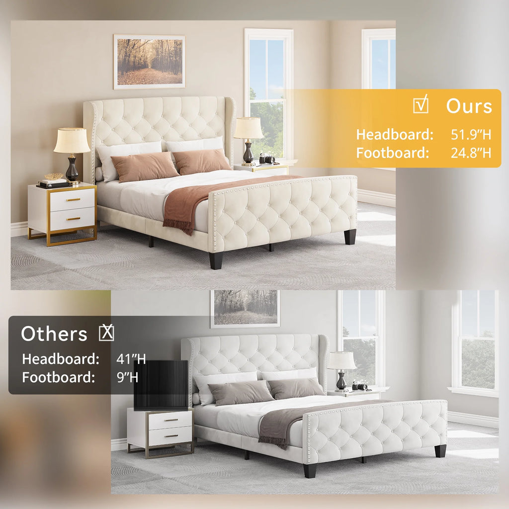 Queen Size Grey Velvet Upholstered Platform Bed Frame S583