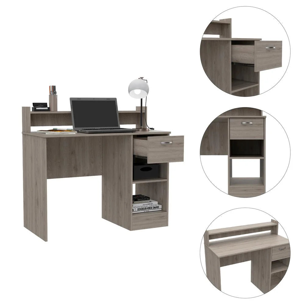 Gray Engineered Wood Computer Desk with 2 Shelves P4810