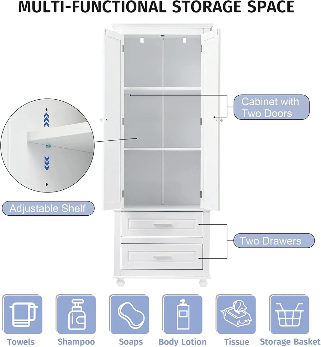 White Storage Cabinet with Doors and 2 Drawers N169