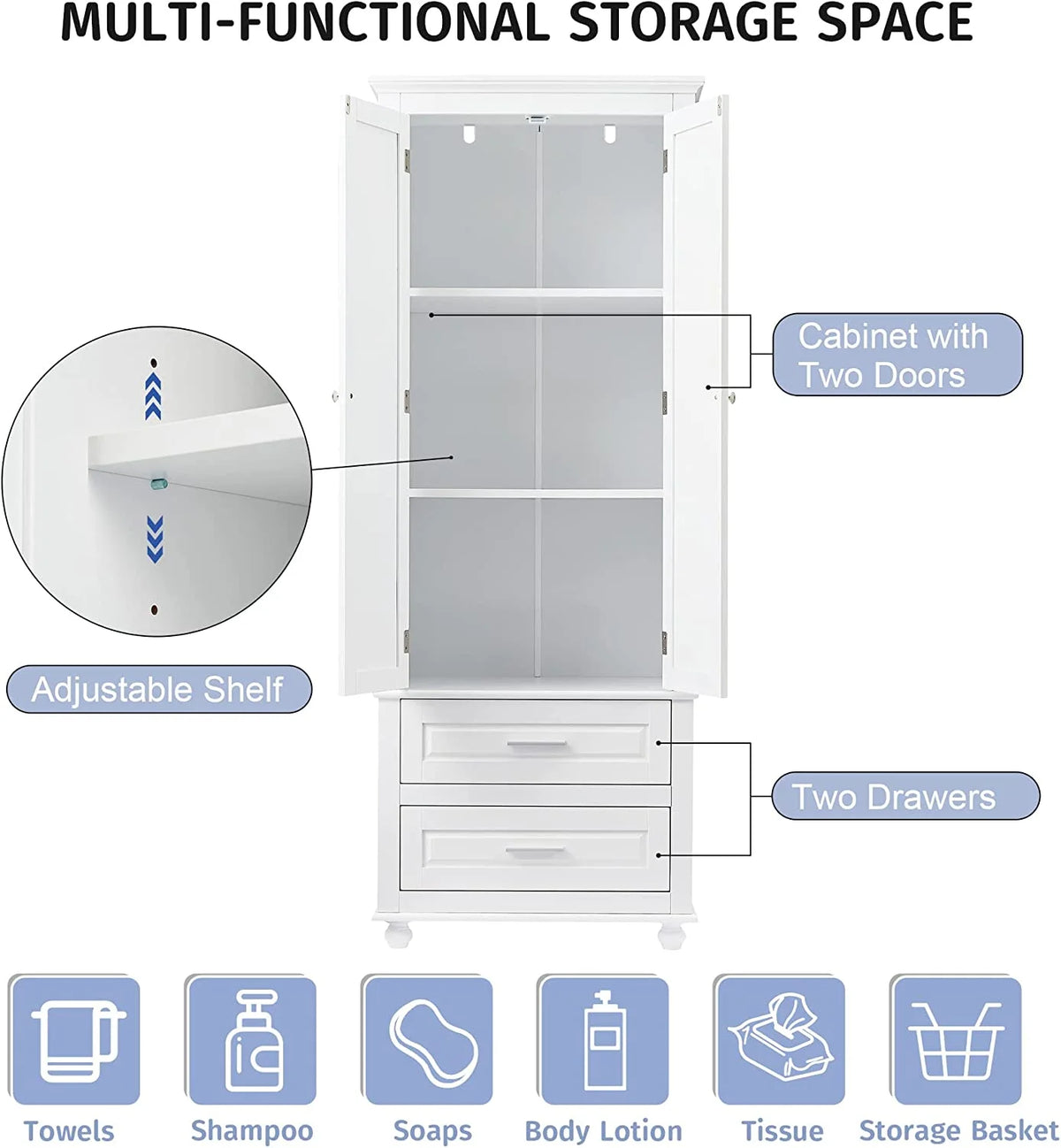 White Storage Cabinet with Doors and 2 Drawers N169