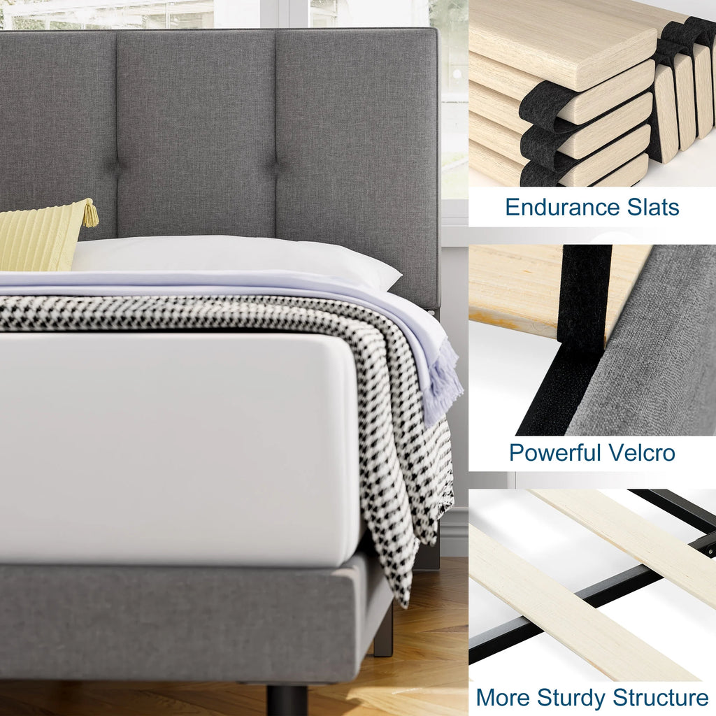 Full Size Bed Frame with Upholstered Headboard and Wooden Slats L58784