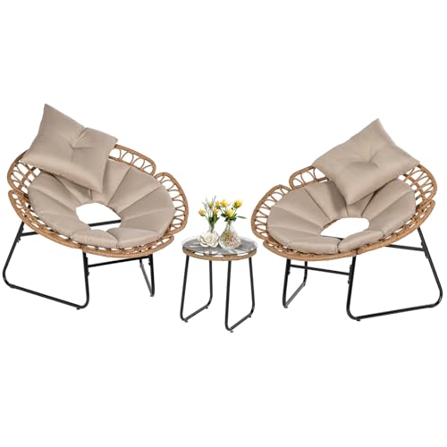 3 Pieces Wicker Patio Conversation Set with Tempered Glass Table E9538