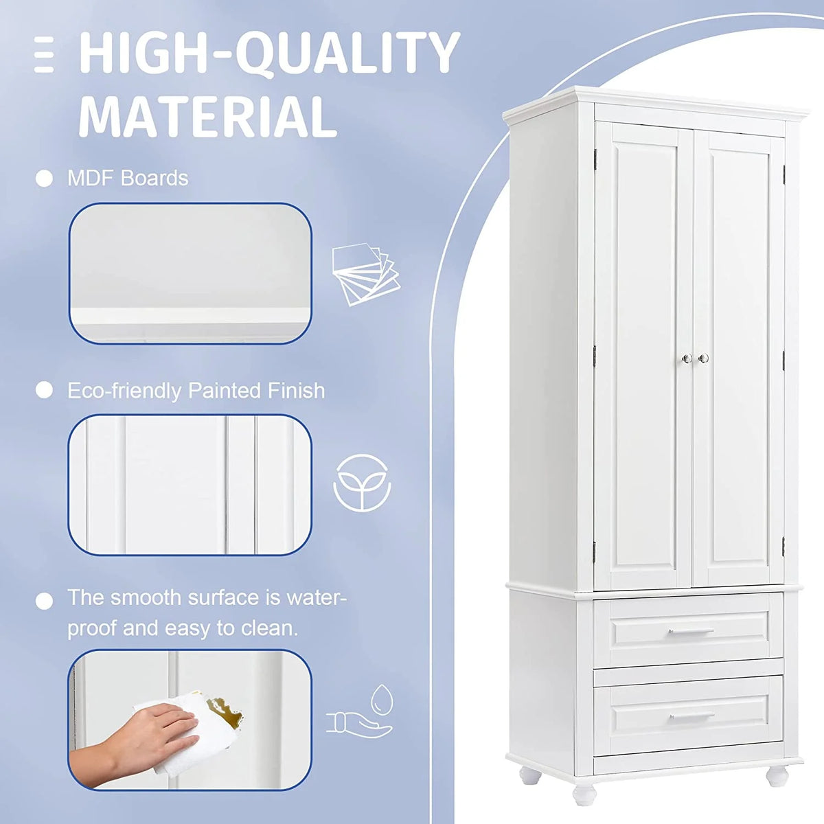 White Storage Cabinet with Doors and 2 Drawers N169