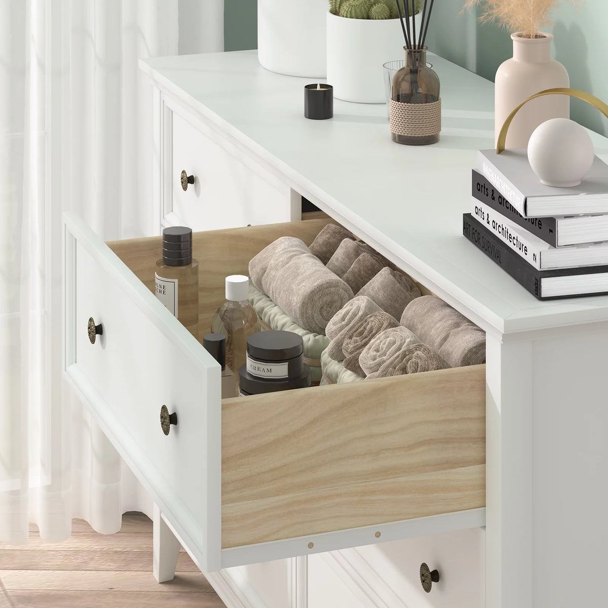 White 6 Drawer Solid Wood Dresser M813
