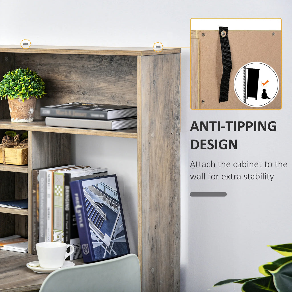 Grey Computer Desk with Hutch and Storage Shelves L28827