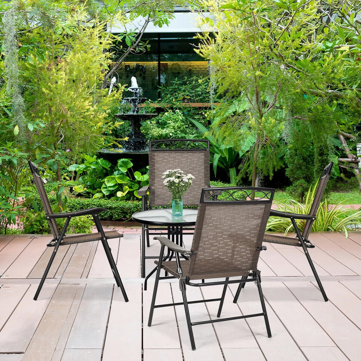 Set of 4 Portable Folding Sling Chairs with Armrest O249997