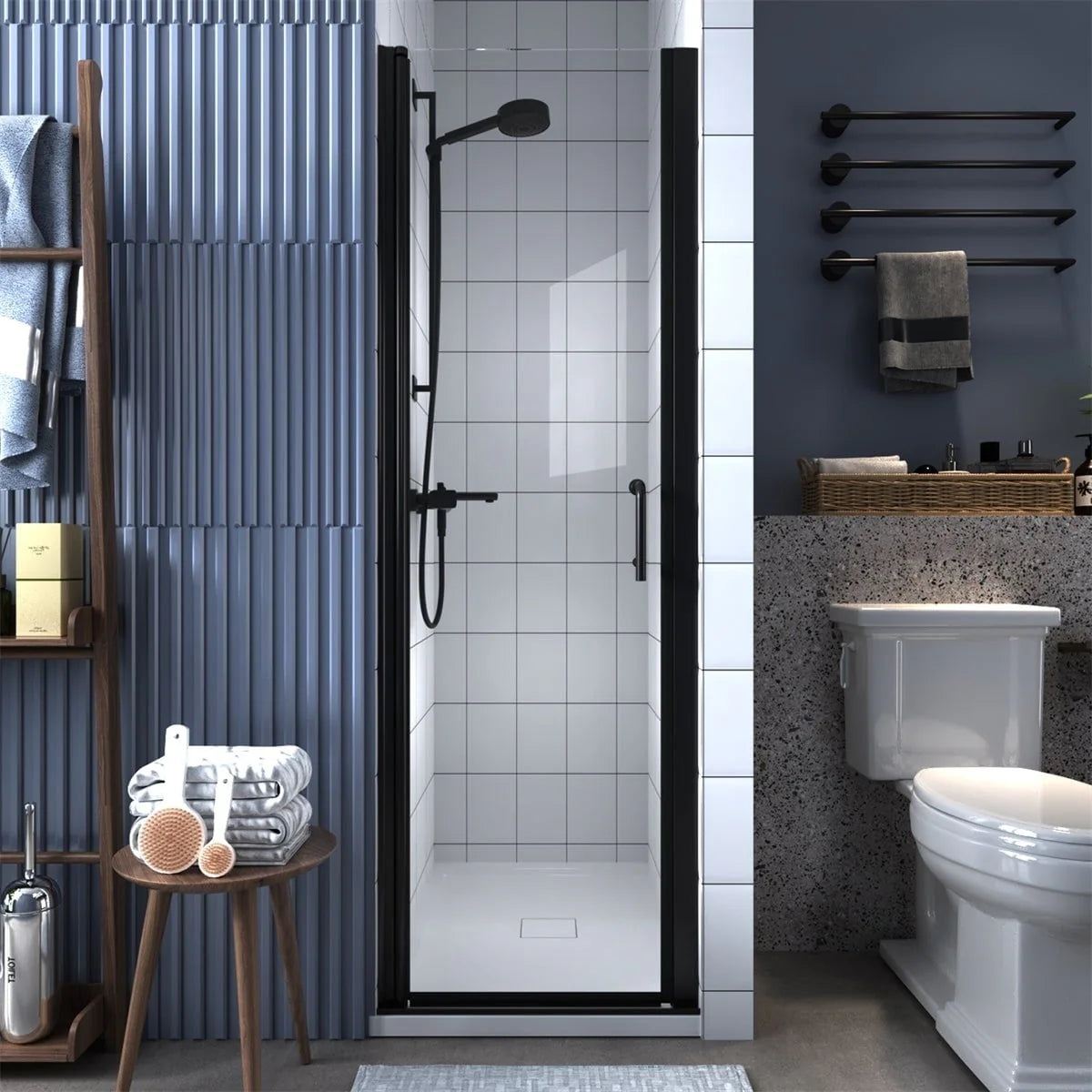 24-25.5 W x 72 H Black Hinged Pivot Clear Glass Shower Door I2303