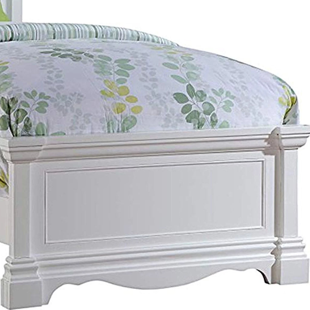 White Wooden Full Size Bed with Carved Headboard F237170