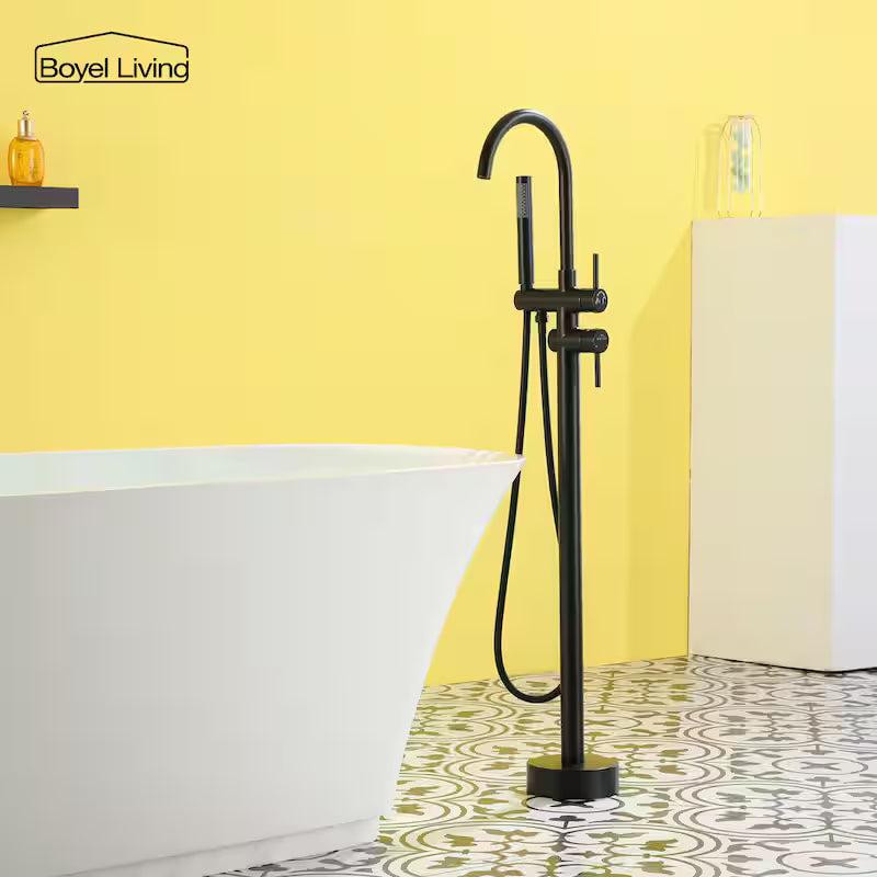 2-Handle Freestanding Bathtub Faucet with Handheld Shower Matte Black L479409