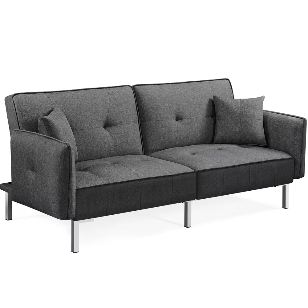 Black Fabric Covered Futon Sofa Bed with Adjustable Backrest A29578