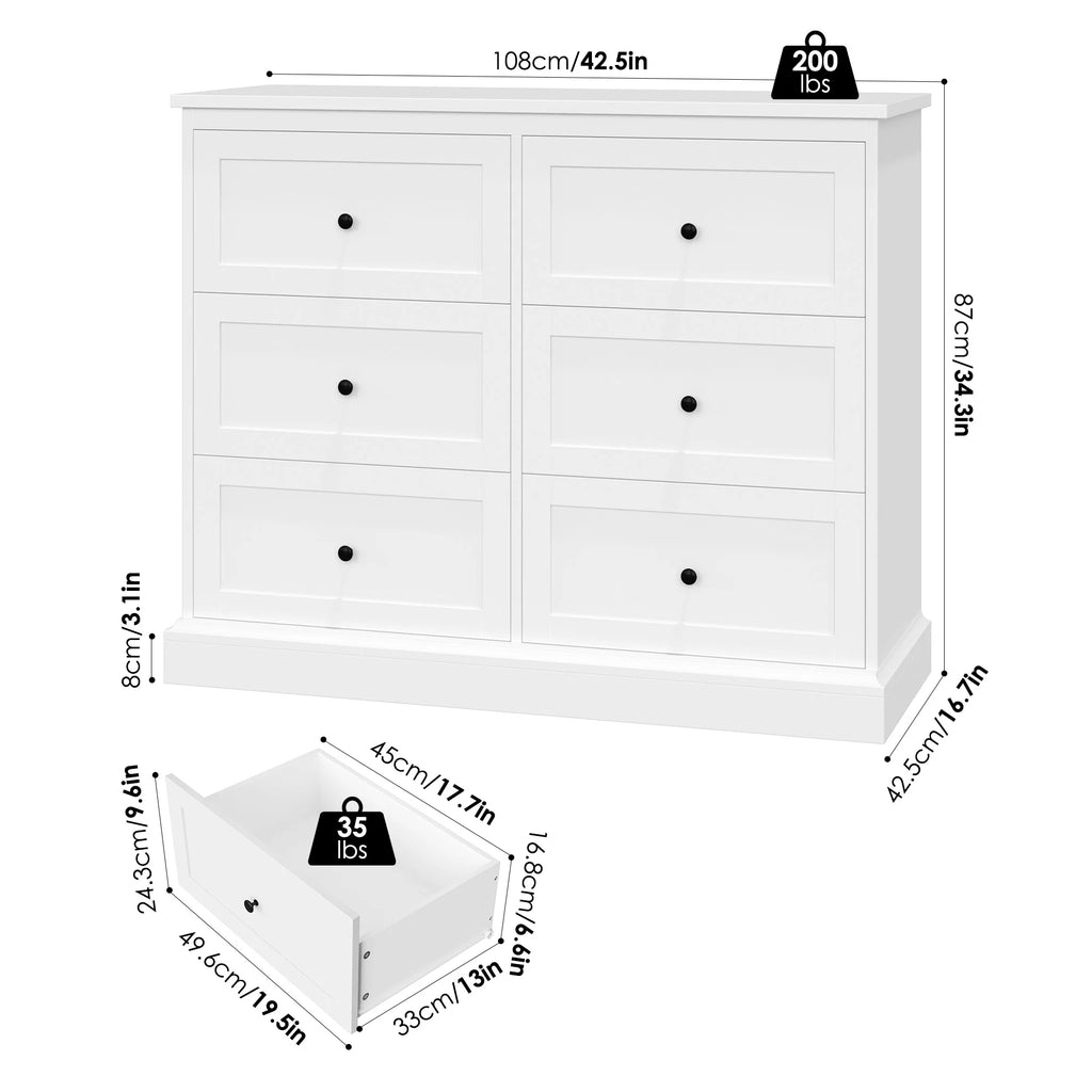 White 6 Drawer Wood Dresser J71492