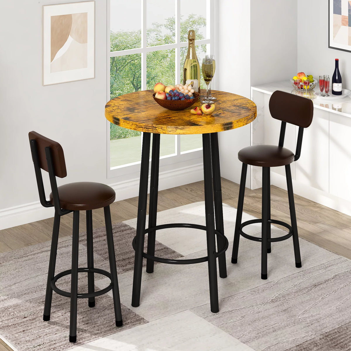 3 Pieces Faux Marble Top Dining Set D180