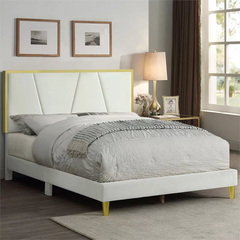 Beige Fabric Upholstered Eastern King Bed N8823