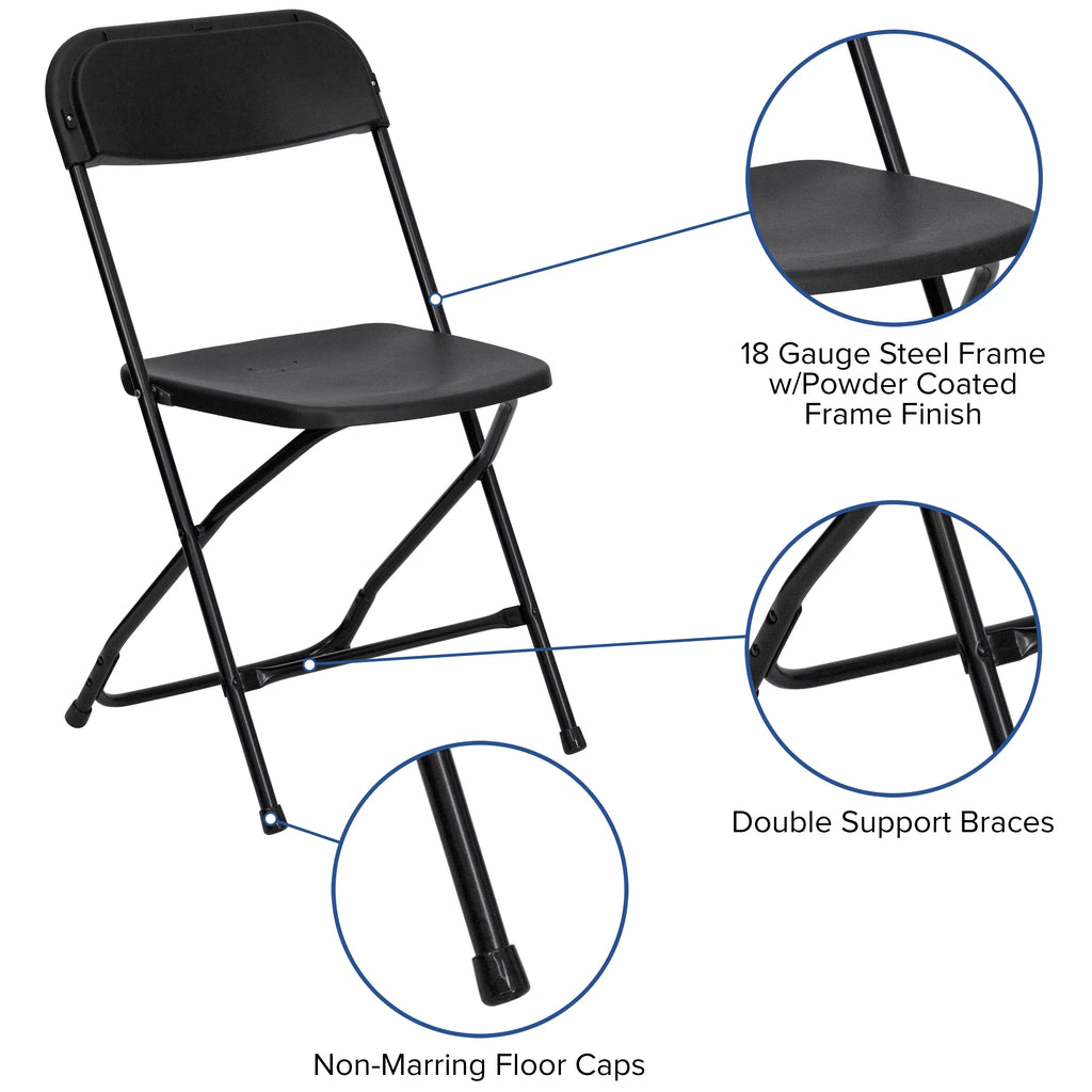 8' Bi-Fold Granite White Plastic Folding Table Set with 10 Folding Chairs E9145