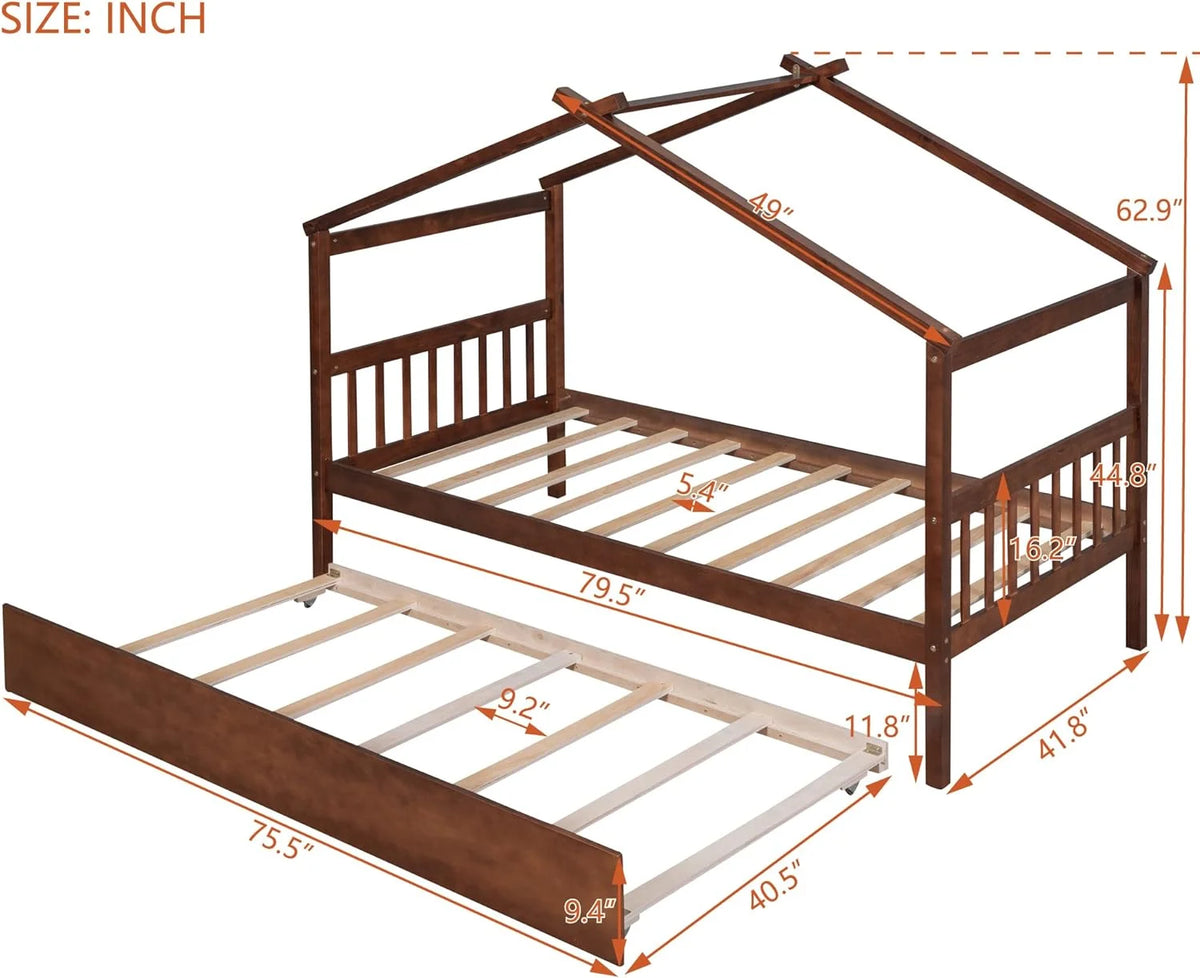 Wood House Bed with Trundle Full Size H18830