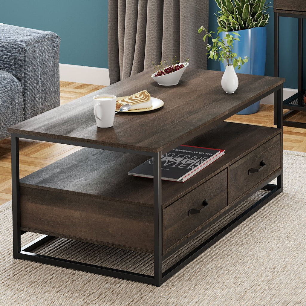 Dark Brown Coffee Table with Storage Drawers S813